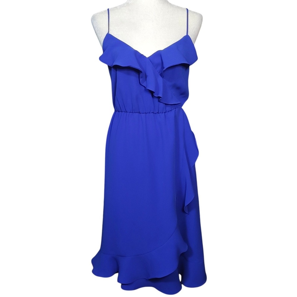 J. Crew Royal Blue Ruffle Faux Wrap Midi Dress Hoco Prom Formal Party Size 4